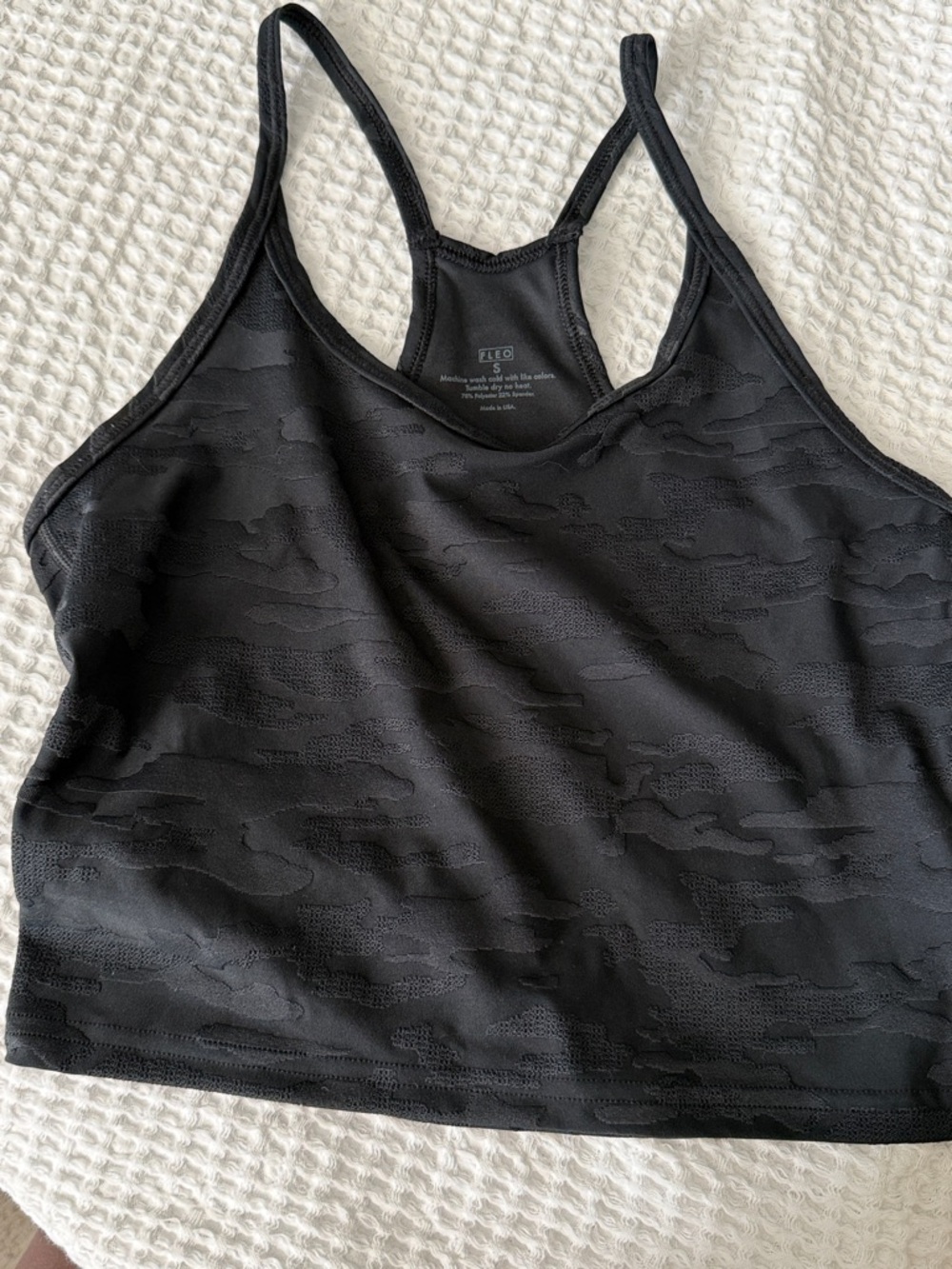 Fleo Black Textured Camo Racerback Sports Bra